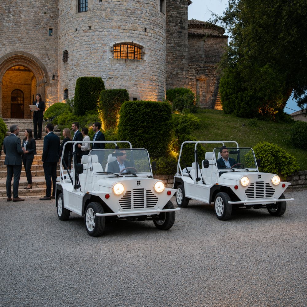Flotte de Mini Moke pour événement corporate au château